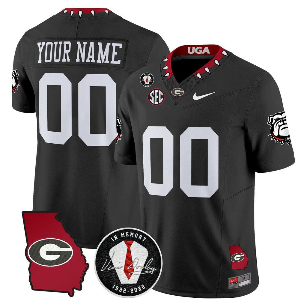 Custom Georgia Bulldogs Jersey 2025 Georgia Map, Vince Dooley Patch Black by My Store NCAA Football Jerseys