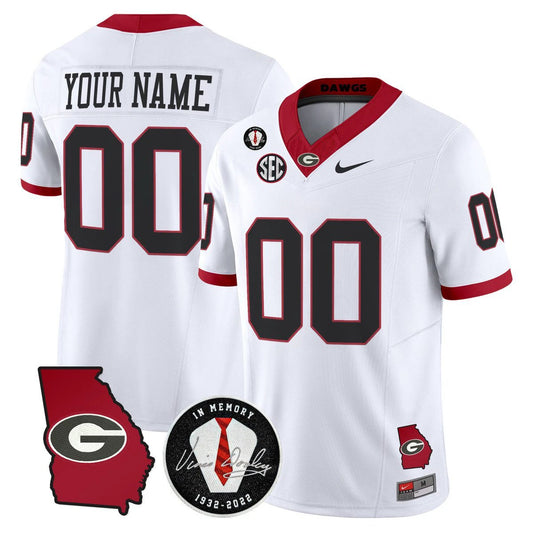 Custom Georgia Bulldogs Jersey 2025 Georgia Map, Vince Dooley Patch White by My Store NCAA Football Jerseys