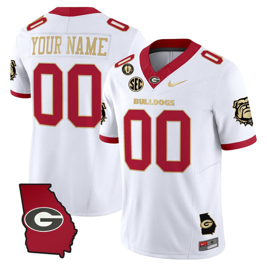 Custom Georgia Bulldogs Jersey 2025 Georgia Map, Vince Dooley Stitched White Gold Trim by My Store