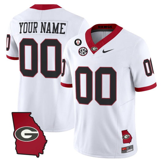 Custom Georgia Bulldogs Jersey 2025 Georgia Map, Vince Dooley Stitched White by My Store