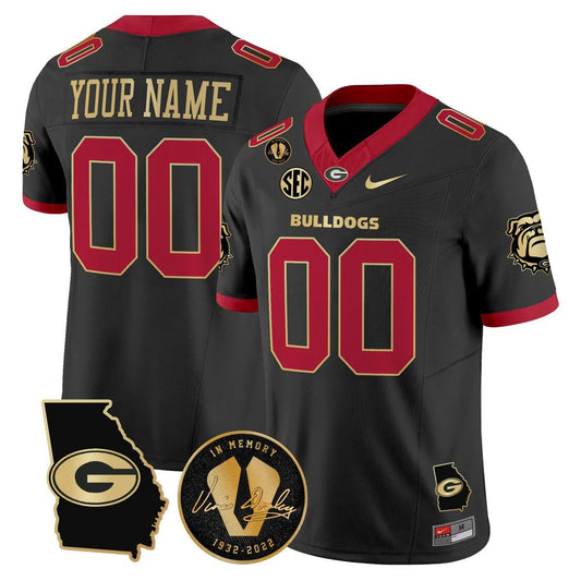 Custom Georgia Bulldogs Jersey 2025 Georgia Map, Vince Dooley Patch Black Gold by My Store NCAA Football Jerseys