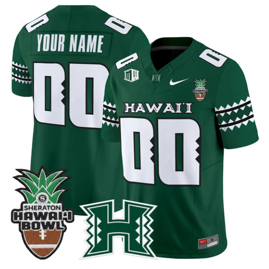 Custom Hawai'i Rainbow Warriors Jersey 2025 Hawai'i Bowl Stitched Green by NCAA Football Jersey