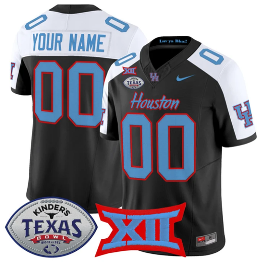 Custom Houston Cougars Jersey 2025 Texas Bowl Vapor Limited Stitched Black Alternate by NCAA Football Jersey