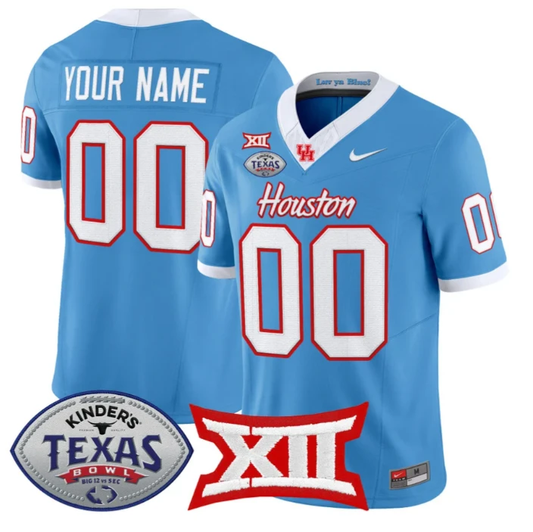 Custom Houston Cougars Jersey 2025 Texas Bowl Vapor Limited Stitched Blue by NCAA Football Jersey