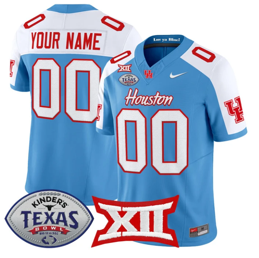 Custom Houston Cougars Jersey 2025 Texas Bowl Vapor Limited Stitched Blue Alternate by NCAA Football Jersey