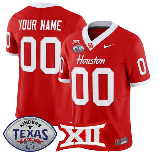 Custom Houston Cougars Jersey 2025 Texas Bowl Vapor Limited Stitched Red by NCAA Football Jersey
