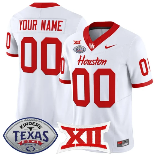 Custom Houston Cougars Jersey 2025 Texas Bowl Vapor Limited Stitched White by NCAA Football Jersey