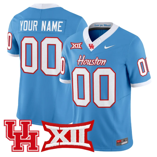 Custom Houston Cougars Jersey Name, Number 2025 Vapor Stitched Light Blue by NCAA Football Jersey