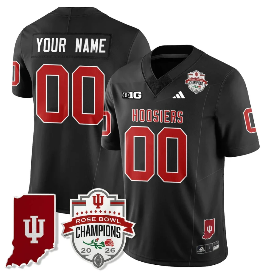 Custom Indiana Hoosiers Jersey 2026 Rose Bowl Champions Patch Stitched Black by NCAA Football Jersey