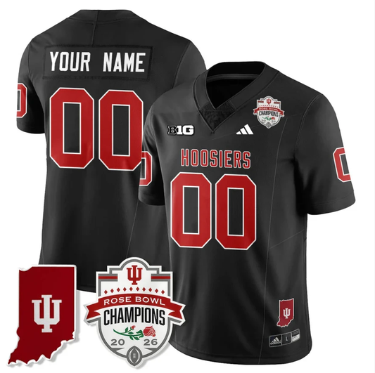 Custom Indiana Hoosiers Jersey 2026 Rose Bowl Champions Patch Stitched Black by NCAA Football Jersey