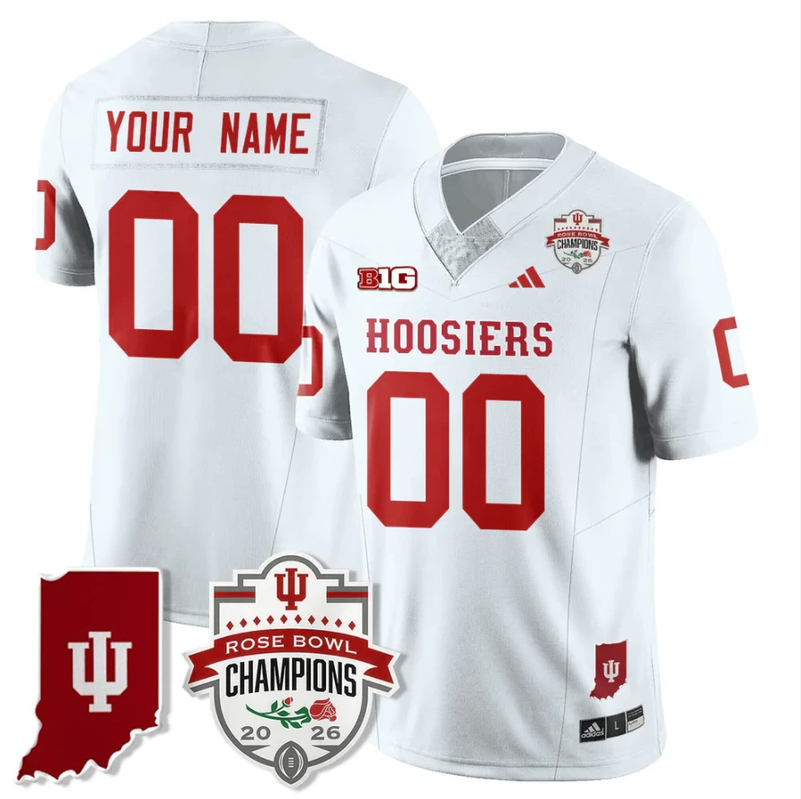 Custom Indiana Hoosiers Jersey 2026 Rose Bowl Champions Patch Stitched White by NCAA Football Jersey