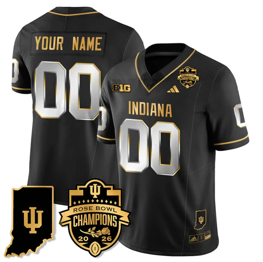 Custom Indiana Hoosiers Jersey Gold 2026 Rose Bowl Champions Stitched Black Limited by NCAA Football Jersey