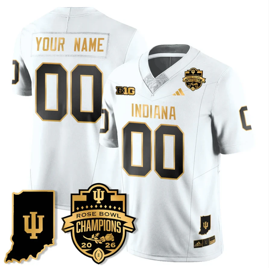 Custom Indiana Hoosiers Jersey Gold 2026 Rose Bowl Champions Stitched White Gold by NCAA Football Jersey