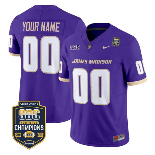 Custom James Madison Dukes Jersey 2025 SBC Champions Vapor Limited Purple by NCAA Football Jersey