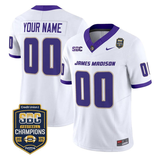 Custom James Madison Dukes Jersey 2025 SBC Champions Vapor Limited White by NCAA Football Jersey