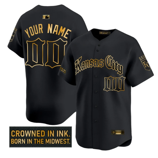 Custom Kansas City Royals Jersey Gothic Crown Edition Stitched Black Gold by My Store