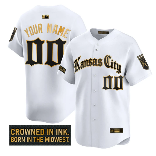 Custom Kansas City Royals Jersey Gothic Crown Edition Stitched White Gold by My Store