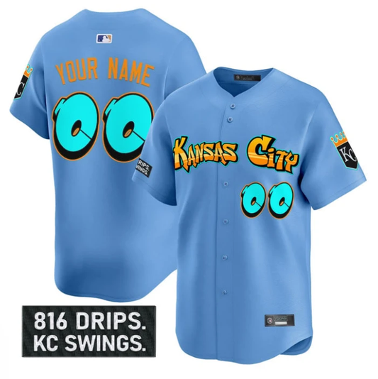 Custom Kansas City Royals Jersey Graffiti Crown Drop Limited Stitched Blue by My Store