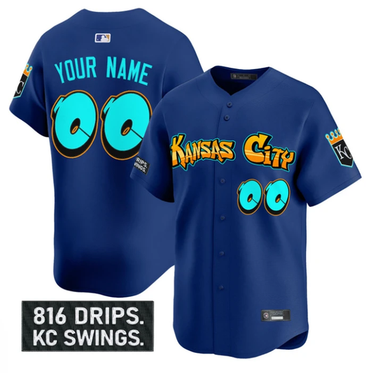 Custom Kansas City Royals Jersey Graffiti Crown Drop Limited Stitched Royal by My Store