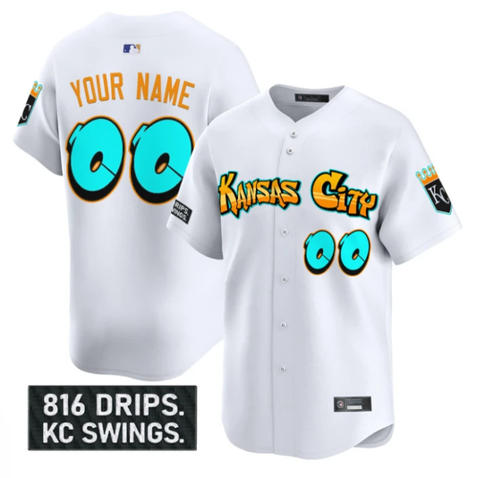 Custom Kansas City Royals Jersey Graffiti Crown Drop Limited Stitched White by My Store