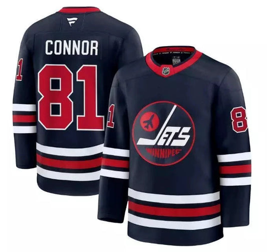 Custom Kyle Connor Jets Jersey - Alternate Navy All Stitched by Hockey David