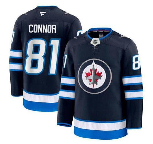Custom Kyle Connor Jets Jersey - Navy All Stitched by Hockey David