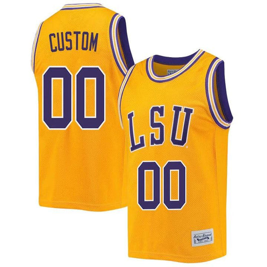 Custom LSU Tigers Basketball Jersey Name and Number 2023 NCAA College Retro Gold by My store basketball