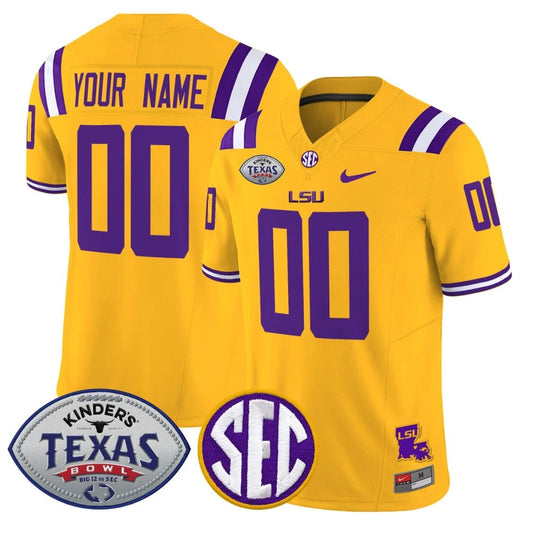 Custom LSU Tigers Jersey 2025 Texas Bowl Vapor Limited Stitched Gold by NCAA Football Jersey