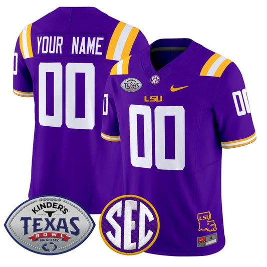Custom LSU Tigers Jersey 2025 Texas Bowl Vapor Limited Stitched Purple by NCAA Football Jersey