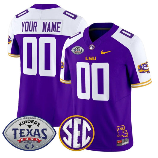 Custom LSU Tigers Jersey 2025 Texas Bowl Vapor Limited Stitched Purple Alternate by NCAA Football Jersey