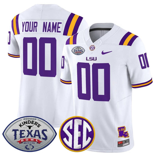 Custom LSU Tigers Jersey 2025 Texas Bowl Vapor Limited Stitched White by NCAA Football Jersey