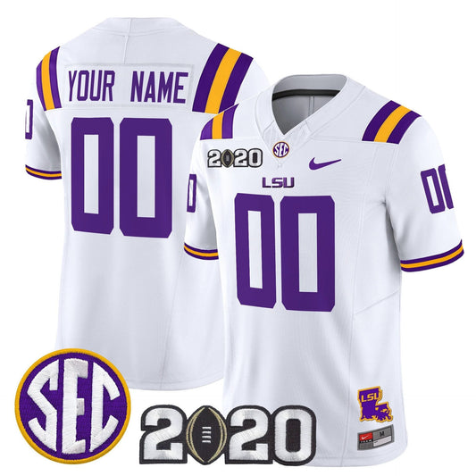 Custom LSU Tigers Jersey Name, Number 2020 National Champions Stitched White by My Store NCAA Football Jerseys