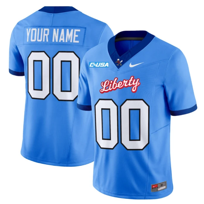 Custom Liberty Flames Jersey Name, Number Football Stitched Light Blue by NCAA Football Jersey