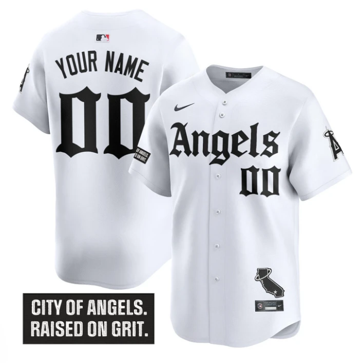 Custom Los Angeles Angels Jersey Gothic Halo Edition Stitched White by My Store