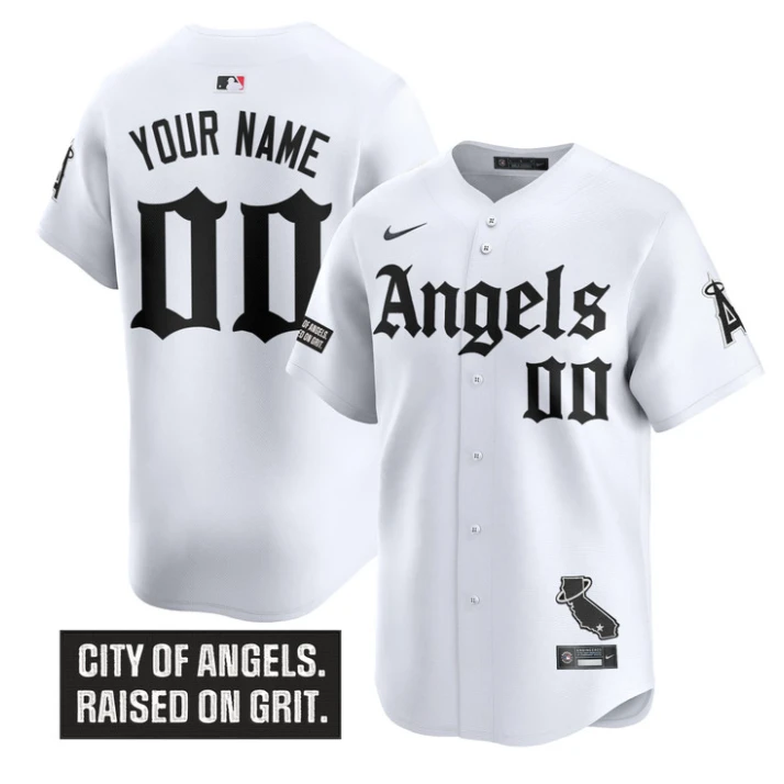 Custom Los Angeles Angels Jersey Gothic Halo Edition Stitched White by My Store