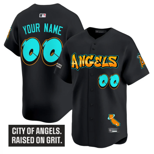 Custom Los Angeles Angels Jersey Graffiti Halo Drop Edition Stitched Black by My Store