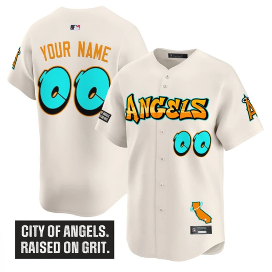 Custom Los Angeles Angels Jersey Graffiti Halo Drop Edition Stitched Cream by My Store