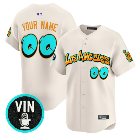 Custom Los Angeles Dodgers Jersey Graffiti Street Style Edition Stitched Cream by My Store