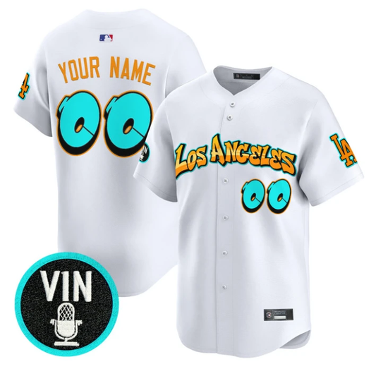 Custom Los Angeles Dodgers Jersey Graffiti Street Style Edition Stitched White by My Store