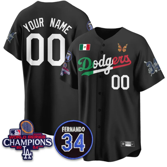 Custom Los Angeles Dodgers Jersey Mexican For 34 Stitched Black by My Store