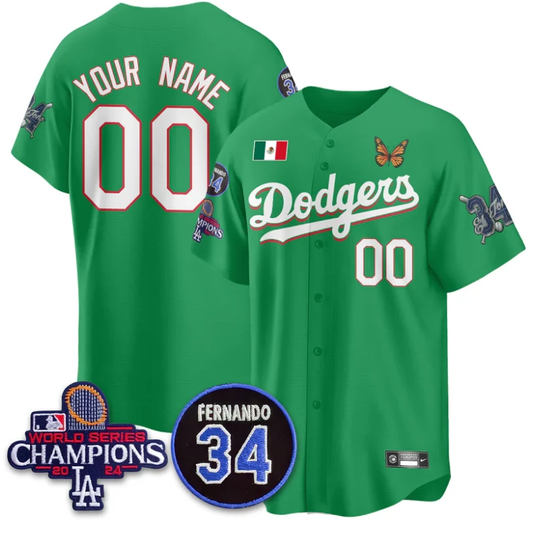 Custom Los Angeles Dodgers Jersey Mexican For 34 Stitched Green by My Store