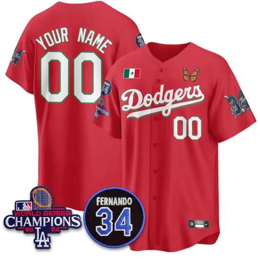 Custom Los Angeles Dodgers Jersey Mexican For 34 Stitched Red by My Store
