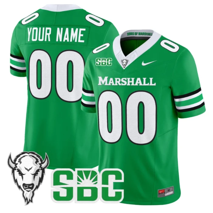 Custom Marshall Thundering Herd Jersey 2025 Vapor Limited Stitched Kelly Green by NCAA Football Jersey