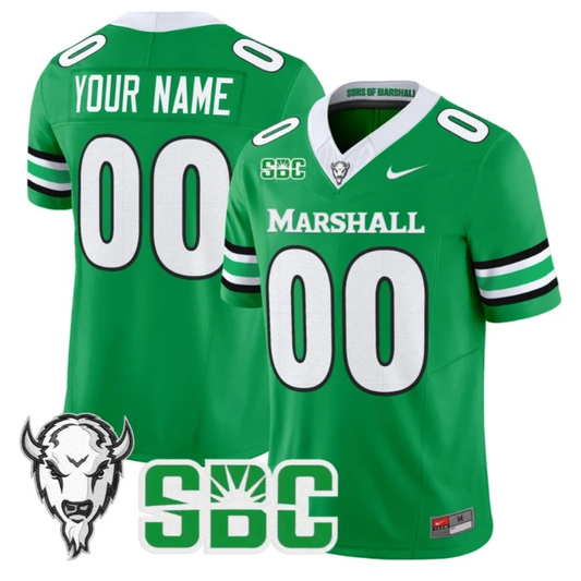 Custom Marshall Thundering Herd Jersey 2025 Vapor Limited Stitched Kelly Green by NCAA Football Jersey
