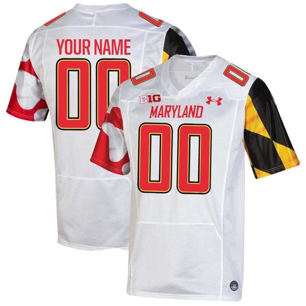Custom Maryland Terrapins Jersey Name and Number College Football White Away Game – All Stitched by My Store