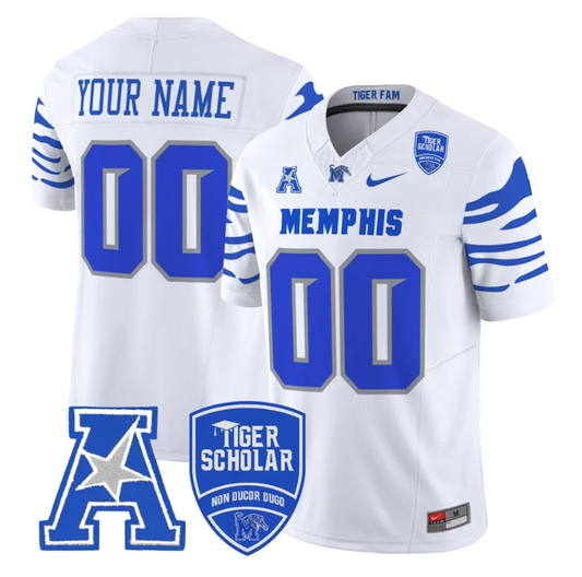 Custom Memphis Tigers Jersey 2024 Vapor Limited Football Stitched White by NCAA Football Jersey