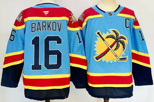 Custom Men Aleksander Barkov Panthers Blue Jersey All Stitched by Hockey David