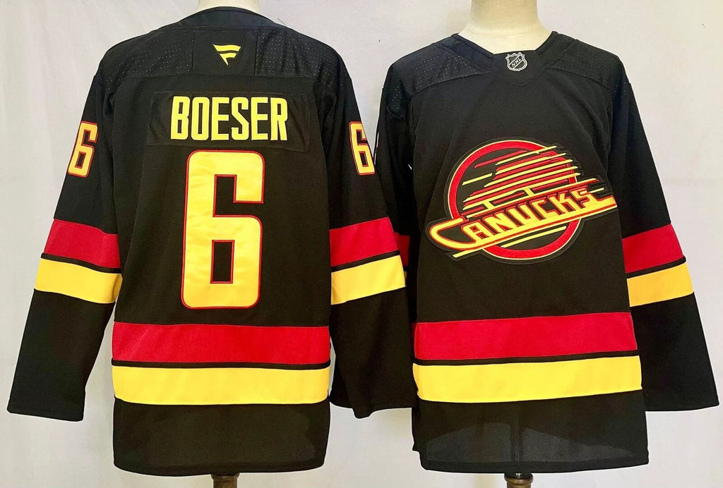 Custom Men Brock Boeser Canucks Black Jersey All Stitched by Hockey David