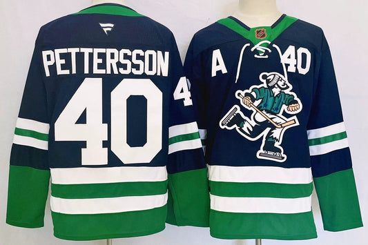 Custom Men Elias Pettersson Canucks Navy Jersey All Stitched by Hockey David