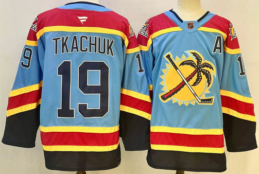 Custom Men Matthew Tkachuk Panthers Light Blue Jersey All Stitched by Hockey David